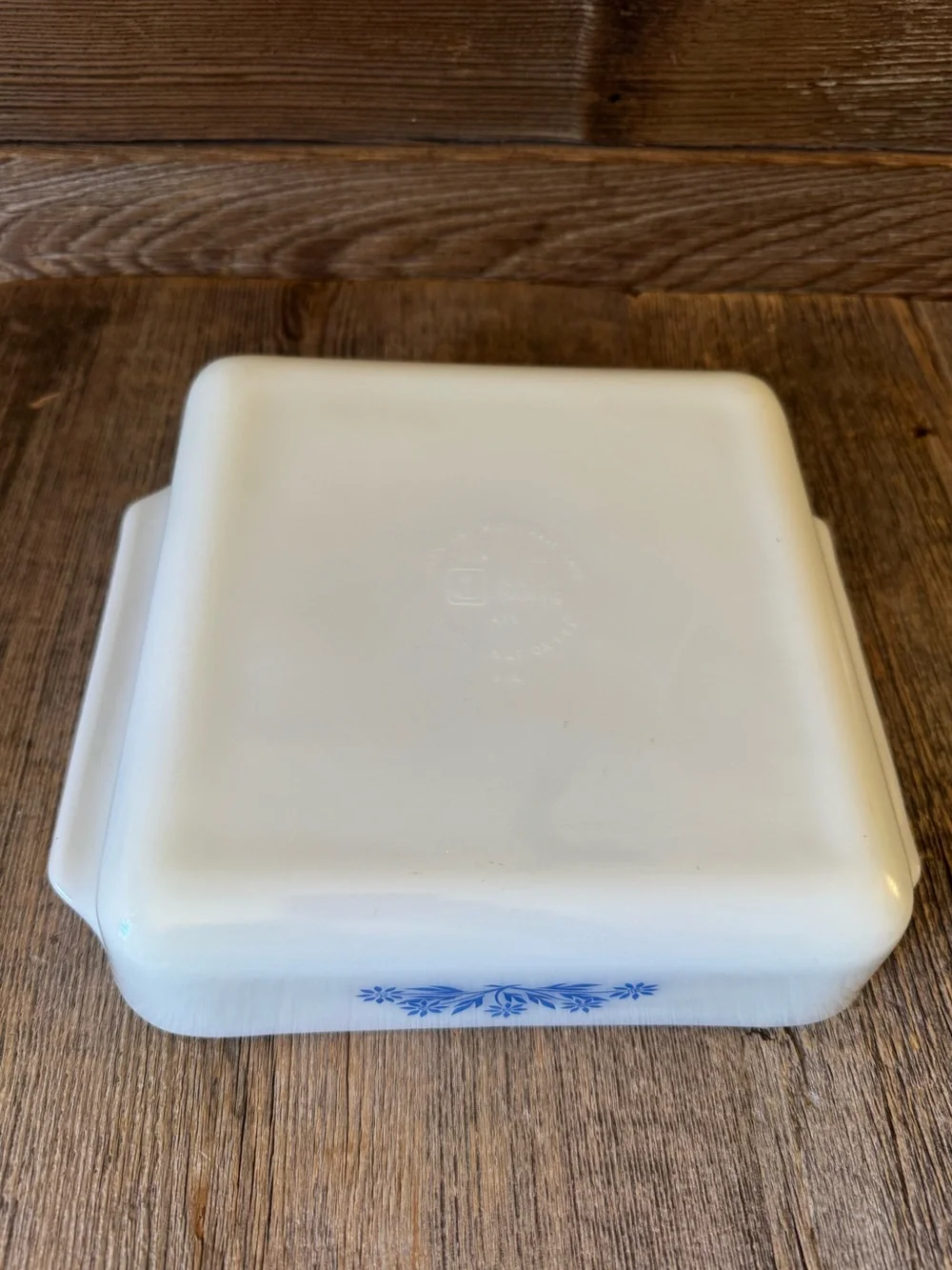 Vintage Anchor Hocking Milk Glass Baking Dish with Blue Floral Motif